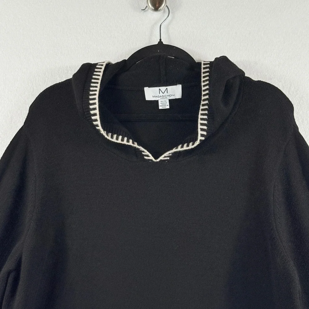 Magaschoni Knit Hoodie Woman 1X Black Contrast Trim Minimalist Quiet Luxury